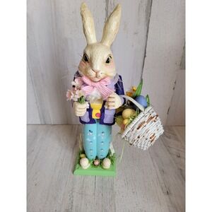 Vintage style Easter bunny Nutcracker rabbit wooden pastel home decor